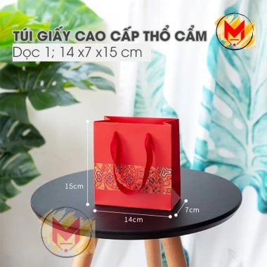 Sỉ 10 Túi Giấy Đựng Quà Tết Họa Tiết Đỏ Cao Cấp – Thổ Cẩm Quai Vải Sang Trọng