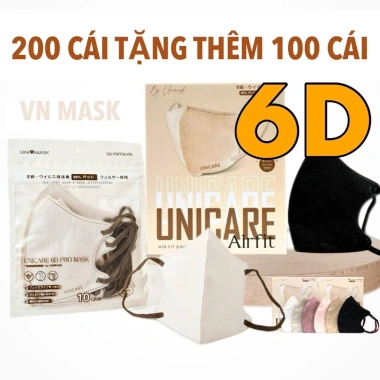 Sỉ 200 Tặng 100 Khẩu trang 6D PRO UNICARE cao cấp chính hãng UNI MASK vnmask