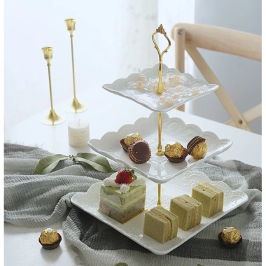 Sỉ Khay sứ trắng 3 tầng đựng bánh kẹo, hoa quả, pancake - Giá ưu đãi 300.000đ