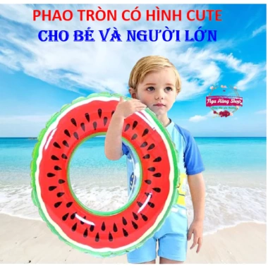 Sỉ phao tròn hình dưa hấu 60-90cm cho người lớn & trẻ em, phao bơi bé họa tiết đẹp mắt - Giá chỉ 32.000đ