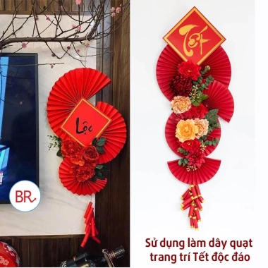 Sỉ Set 10/20 Quạt Giấy Đỏ Tết 2.026 - Dễ Treo, Gọn Gàng, Trang Trí Nhà Cửa, Phòng Cưới, Giá 150.000 VND