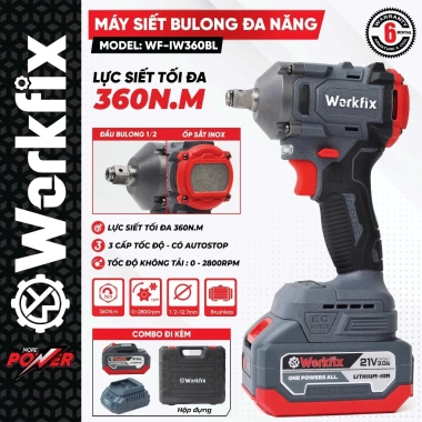 Siết bulong WORKFIX WF-IW360N đầu 2 trong 1, lực siết 360Nm, bảo hành 12 tháng - 424.000₫