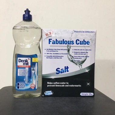 SIÊU RẺ Combo Hộp Muối Rửa Bát Chén 2kg + Chai Nước Làm Bóng 1.000ml - Giá Chỉ 150.000đ