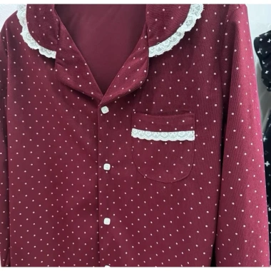 Siêu Xinh Vải Tuyết Nhung Cao Cấp - Bộ Ngủ Dài Tay Hoạ Tiết Chấm Bi Phối Ren, Mềm Mịn Xinh Xắn cho Nữ, Giá 294k