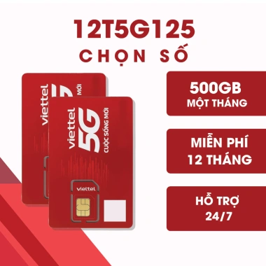 Sim 5G Viettel 12T5G125 500GB/Tháng, 12 Tháng Không Nạp, Đăng Ký Chính Chủ - Giá ưu đãi 1,320,000₫ 5