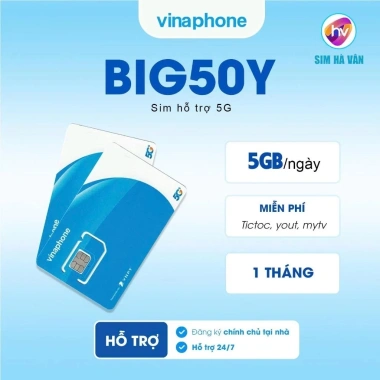 Sim BIG50Y 5G Vinaphone 1 Tháng 5GB/ngày - Chỉ 460.000đ, nạp tiền gia hạn, Hà Vân