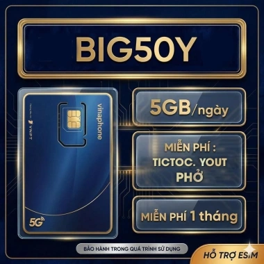 Sim BIG50Y 5G Vinaphone 1 tháng 5GB/ngày - Giá ưu đãi 480k - Mua ngay SIMCORE