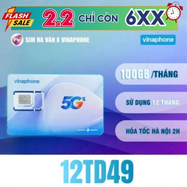 Sim Vina 5G 12TD49 100G 12 tháng - Giá 320.000 VND, tiết kiệm 490k/năm SIMCORE