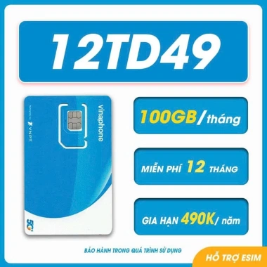 Sim Vina 5G 12TD49 100G 12 tháng - Giá 320.000 VND, tiết kiệm 490k/năm SIMCORE