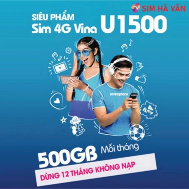 Sim Vina U1.500 5G 12 tháng 500GB/tháng không nghe gọi, eSIM, dùng ngay - 960k