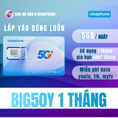 Sim Vinaphone 5G 0h 3.3 Voucher 100k - 12TD49, Big50y, U1.500, data tốc độ cao, eSIM, giá 480.000đ