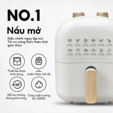 Simmo Nồi chiên không dầu 4.2L 1.200W công nghệ 360 chiên giảm 90% chất béo - Giá chỉ 479.000 VND