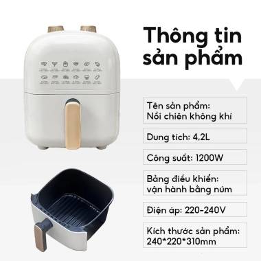 Simmo Nồi chiên không dầu 4.2L 1.200W công nghệ 360 chiên giảm 90% chất béo - Giá chỉ 479.000 VND