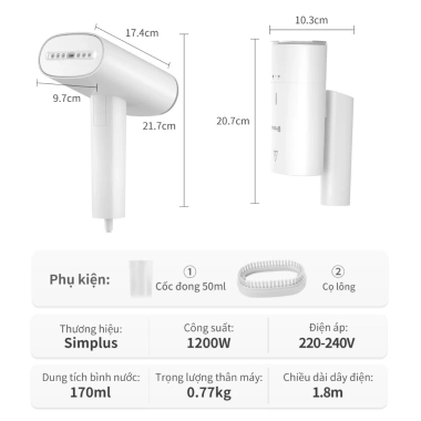 Simplus Pink Bàn ủi hơi nước cầm tay 170ml 1.200W GTJH017 - Bảo hành 1 năm 1 đổi 1