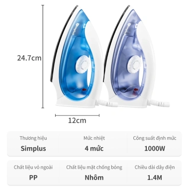 Simplus Pink Bàn ủi khô 1.000W - Nhanh nóng, bảo vệ quá nhiệt, GTJH005, Bảo hành 1 năm 1 đổi 1 - Giá chỉ 202.900 VND