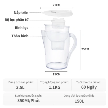 Simplus Pink Bình Lọc Nước Cầm Tay 3.5L LVSH001 Dung Tích Lớn Bảo Hành 1 Năm Đổi 1