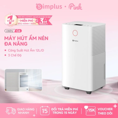 Simplus Pink Máy hút ẩm 12L/D Công suất lớn 3 chức năng cảm ứng Bảo hành 1 năm Đổi 1