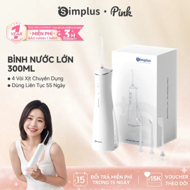 Simplus Pink Máy Tăm Nước 300ml 4 Chế Độ 4 Vòi Dễ Mang, Bảo Hành 1 Năm 1 Đổi 1