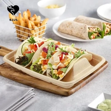 SJJL Giá Đỡ Taco 50 Cái, Nắp Đĩa Dùng Một Lần Sinh Học, Xếp Chồng 3 Ngăn, Khay Tiệc