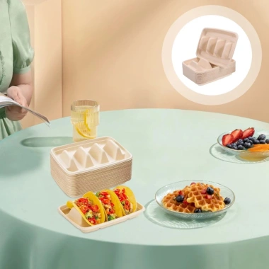 SJJL Giá Đỡ Taco 50 Cái, Nắp Đĩa Dùng Một Lần Sinh Học, Xếp Chồng 3 Ngăn, Khay Tiệc 3 SJJL Giá Đỡ Taco 50 Cái, Nắp Đĩa Dùng Một Lần Sinh Học, Xếp Chồng 3 Ngăn, Khay Tiệc 3