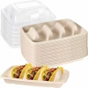 SJJL Giá Đỡ Taco 50 Cái, Nắp Đĩa Dùng Một Lần Sinh Học, Xếp Chồng 3 Ngăn, Khay Tiệc 4