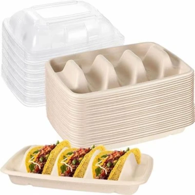 SJJL Giá Đỡ Taco 50 Cái, Nắp Đĩa Dùng Một Lần Sinh Học, Xếp Chồng 3 Ngăn, Khay Tiệc