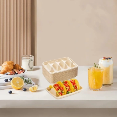 SJJL Giá Đỡ Taco 50 Cái, Nắp Đĩa Dùng Một Lần Sinh Học, Xếp Chồng 3 Ngăn, Khay Tiệc