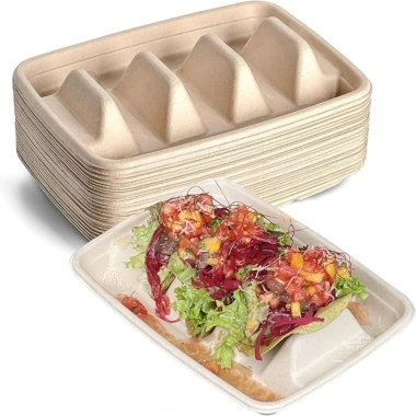 SJJL Giá Đỡ Taco 50 Cái, Nắp Đĩa Dùng Một Lần Sinh Học, Xếp Chồng 3 Ngăn, Khay Tiệc