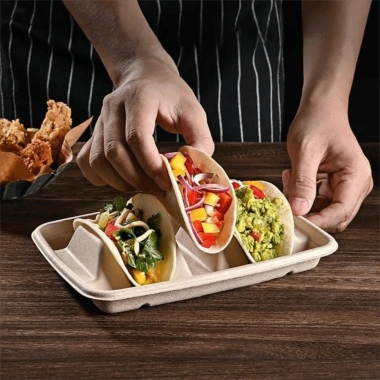 SJJL Giá Đỡ Taco 50 Cái, Nắp Đĩa Dùng Một Lần Sinh Học, Xếp Chồng 3 Ngăn, Khay Tiệc