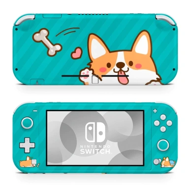 Skin decal dán Nintendo Switch Lite Corgi hello nền xanh - đã cắt sẵn, dễ dán