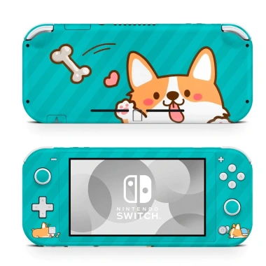 Skin decal dán Nintendo Switch Lite Corgi hello nền xanh - đã cắt sẵn, dễ dán