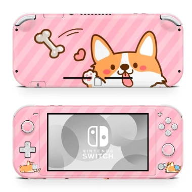 Skin decal dán Nintendo Switch Lite Corgi Hello sọc hồng, đã cắt sẵn, dễ dán, 120.000₫