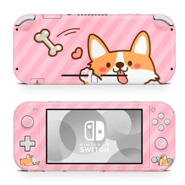 Skin decal dán Nintendo Switch Lite Corgi Hello sọc hồng, đã cắt sẵn, dễ dán, 120.000₫