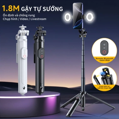 SM33 Chân máy Bluetooth + clip, tay cầm selfie không dây, chống rung Vlog - 259k