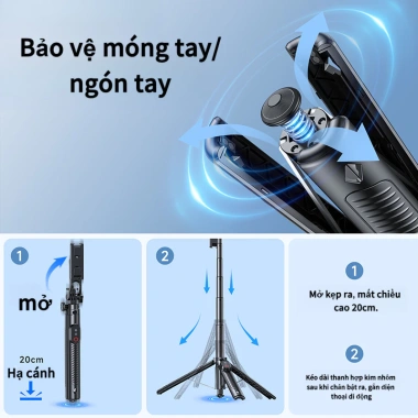 SM33 Chân máy Bluetooth + clip, tay cầm selfie không dây, chống rung Vlog - 259k