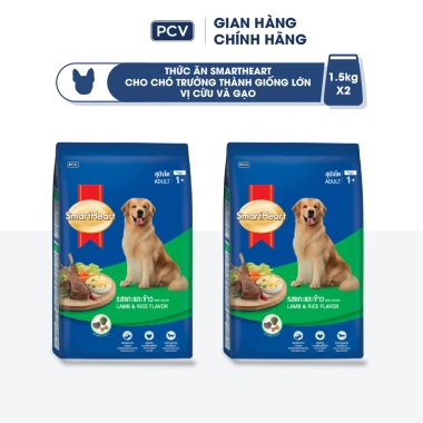 SmartHeart 2 gói 1,5kg Thức ăn chó vị gà & gan/gà & trứng - Tặng nón + yếm - 214.200 VND 10 SmartHeart 2 gói 1,5kg Thức ăn chó vị gà & gan/gà & trứng - Tặng nón + yếm - 214.200 VND 10