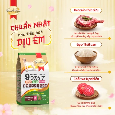 SmartHeart Gold Thức ăn chó chuẩn Nhật hạt vị cừu và gạo 3kg - Dành cho gống vừa, lớn - Giá chỉ 394.200đ 3 SmartHeart Gold Thức ăn chó chuẩn Nhật hạt vị cừu và gạo 3kg - Dành cho gống vừa, lớn - Giá chỉ 394.200đ 3