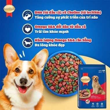 SmartHeart Thức ăn cho chó 3kg vị bò nướng - Tặng Set Nón và Yếm - Giá chỉ 198k 3