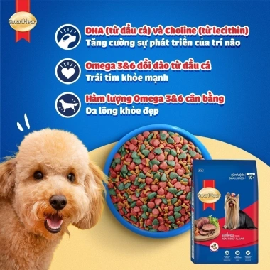 SmartHeart Thức ăn hạt cho chó giống nhỏ vị gà và gan 1,3kg - Tặng set nón + yếm, giá ưu đãi 112.500 VND