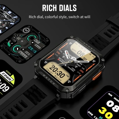 Smartwatch 2.01 inch Ngoài Trời Quân Sự BT Gọi, Theo Dõi Tim, Android iOS 5