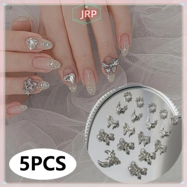 Smbr 5 móng tay ch nơ nút kim loại 3D – Bạc, kim cương giả, phụ kiện salon BR giảm giá