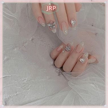 Smbr 5 móng tay ch nơ nút kim loại 3D – Bạc, kim cương giả, phụ kiện salon BR giảm giá