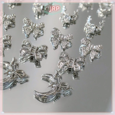 Smbr 5 móng tay ch nơ nút kim loại 3D – Bạc, kim cương giả, phụ kiện salon BR giảm giá