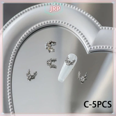 Smbr 5 móng tay ch nơ nút kim loại 3D – Bạc, kim cương giả, phụ kiện salon BR giảm giá