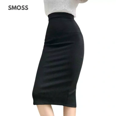 SMOSS OFFICIAL Chân Váy Bút Chì Dài 70cm Cạp Cao Xẻ Sau Thun Cotton Dày Co Dãn 270k 5