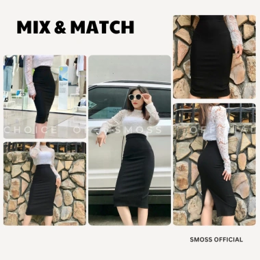 SMOSS OFFICIAL Chân Váy Bút Chì Dài 70cm Cạp Cao Xẻ Sau Thun Cotton Dày Co Dãn 270k 8
