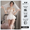 SMS451 Đồ ngủ váy xòe cổ yếm ren hoa kèm phụ kiện - Giá chỉ 133.000₫ giảm mạnh