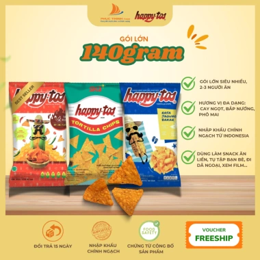 Snack Happy Tos Bắp 140g 3 Vị - Bimbim Ngô Indonesia, Giá 36.900đ, Quà 0đ