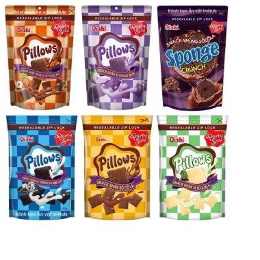 Snack Nhân Kem Pillows Oishi 80g Gói Lớn Túi Zip Tiện Lợi, Đủ Vị, Giá chỉ 16.500 VND