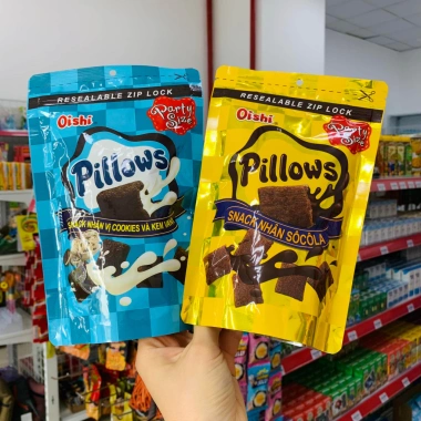 Snack Oishi Pillows Đủ Vị - Bim Bim Hình Gối 85g Túi Zip, Giá 60k (Giảm từ 72k)